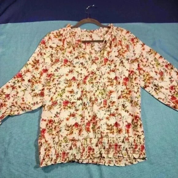 Alex & Lili Peasant Type Long-Sleeved Blouse Floral Top - Size Small - Picture 5 of 7